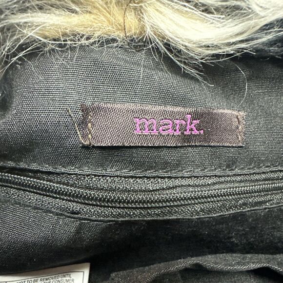 Mark  Avon Black Off White Faux Fur Tote Bag  Silver Chain Strap Handbag - Picture 6 of 9